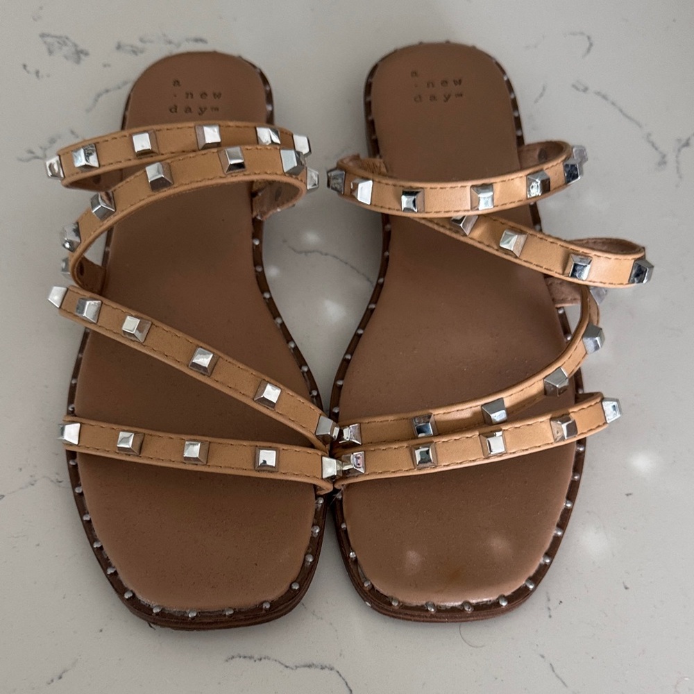 a new day Tan Studded Multi-Strap Slide Sandals Target